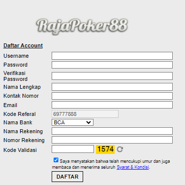 Formulir pendaftaran situs PKV Games